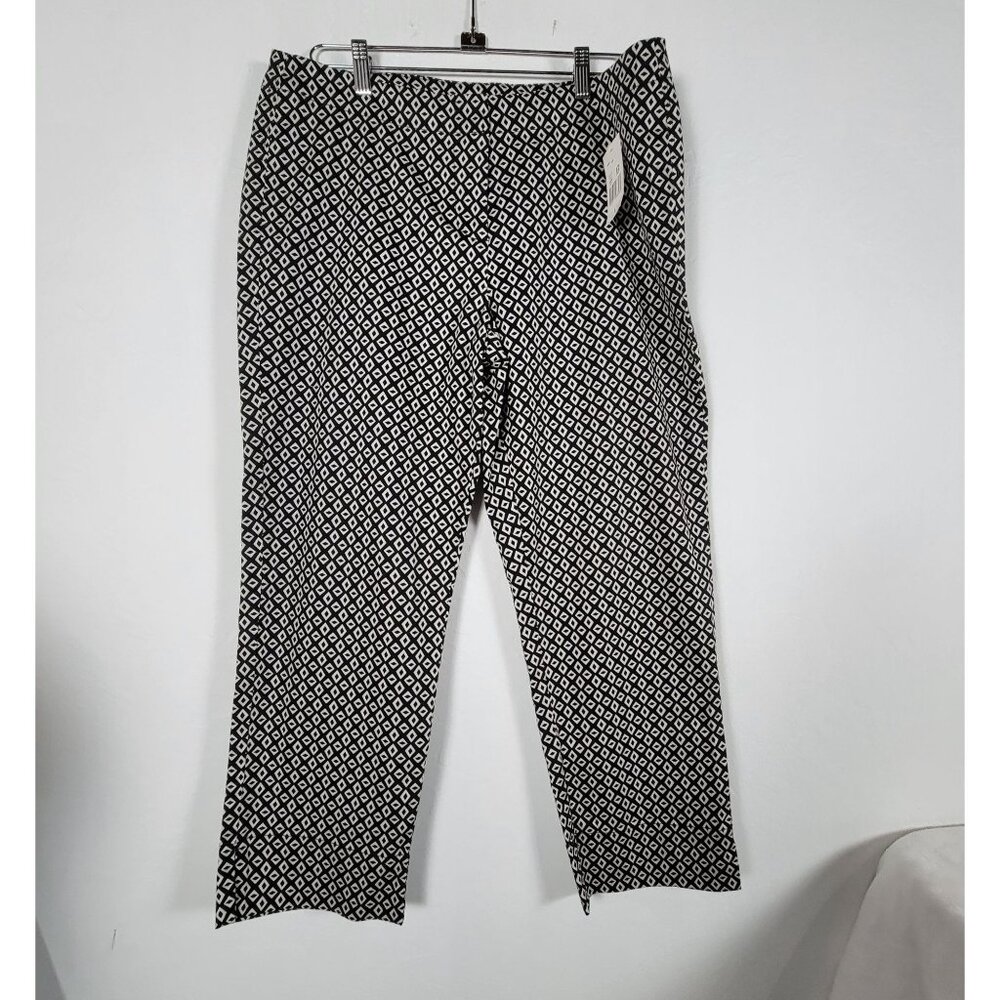 Cabi Womens Black White Geometric Print Ankle Pants Size 12 Stretch Stye 877 New